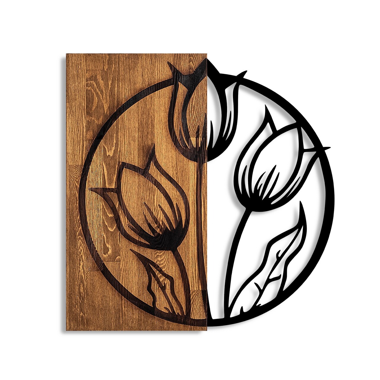 Decoratiune de perete, Tulips, Dimensiuni: 56 x 57 cm, Nuc / Negru - view 5