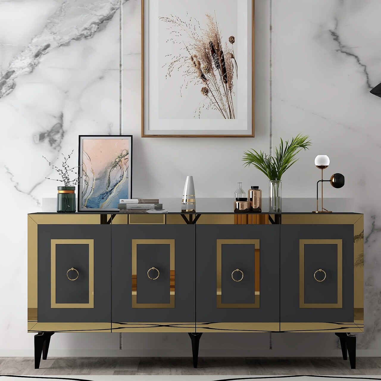 Consola, Olivia, Karya, 150x40x79 cm, PAL , Antracit / Aur - 1 | YEO