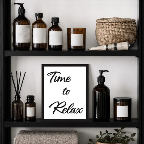 Tablou decorativ, Time to Relax, Dimensiune: 20 x 25 cm, Alb/Negru