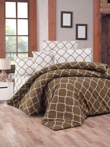 Lenjerie de pat pentru o persoana (FR), Symbol - Brown, Victoria, Bumbac Ranforce