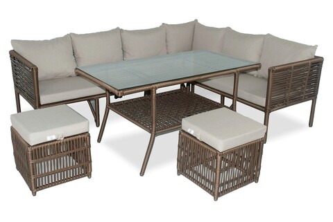 Set mobilier de gradina, jumilla, newyork pouffe, maro inchis