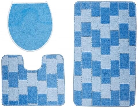 Set 3 covorase de baie Bornova, Confetti, 47x50 cm/50x60 cm/60x100 cm, albastru