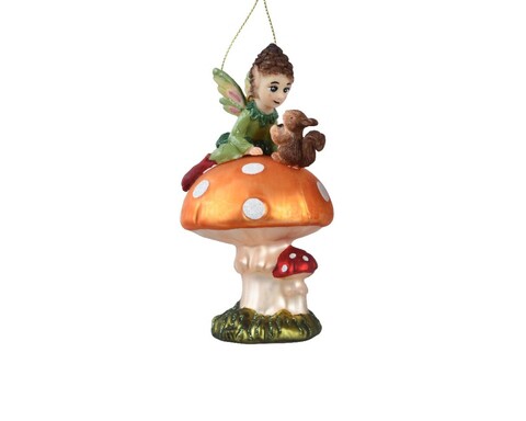 Glob girl w squireel on the mushroom, decoris, 8x11.2 cm, sticla, multicolor