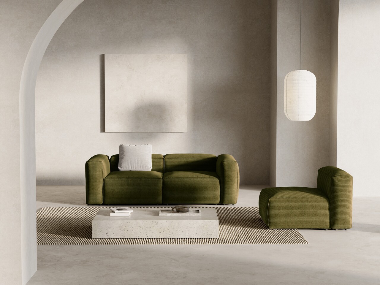 Canapea 2 locuri, Bergamo, Cosmopolitan Design, 224x108x70 cm, catifea chenille raiata, verde - 1 | YEO