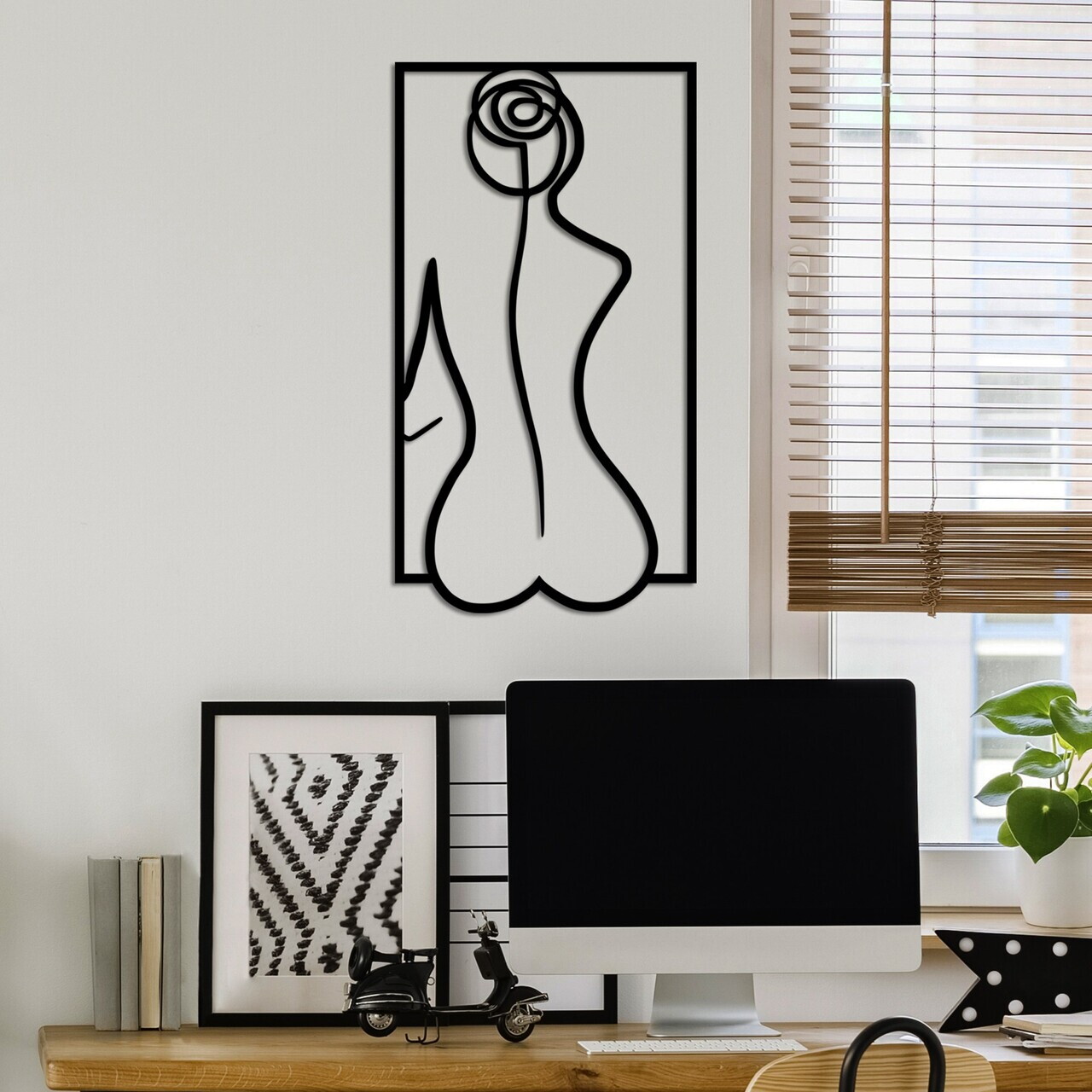 Decoratiune de perete, Rose Silhouette, Dimensiuni: 70 x 38 cm, Negru — imaginea 3