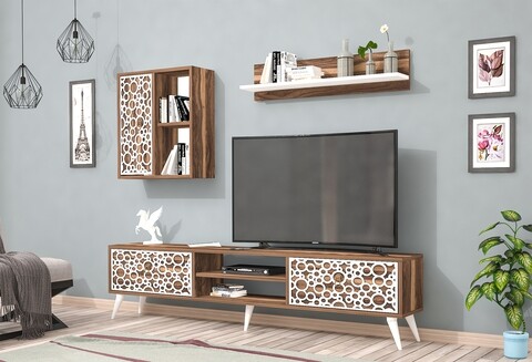 Poza Mobilier living Raffline, 3 corpuri, 90x60x43.6 cm, PAL , nuc/alb