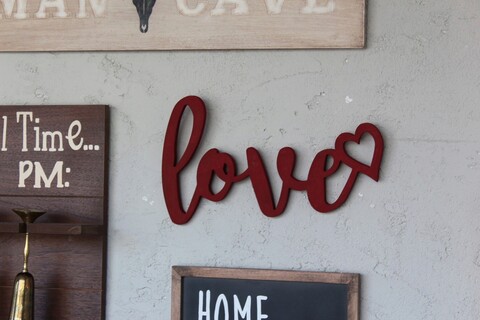 Decoratiune de perete, red love, 42x2x25 cm, placaj , rosu