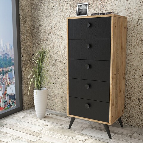 Comoda, Locelso, VL70-232, 49 x 118.4 x 40 cm, pal melaminat, stejar/negru