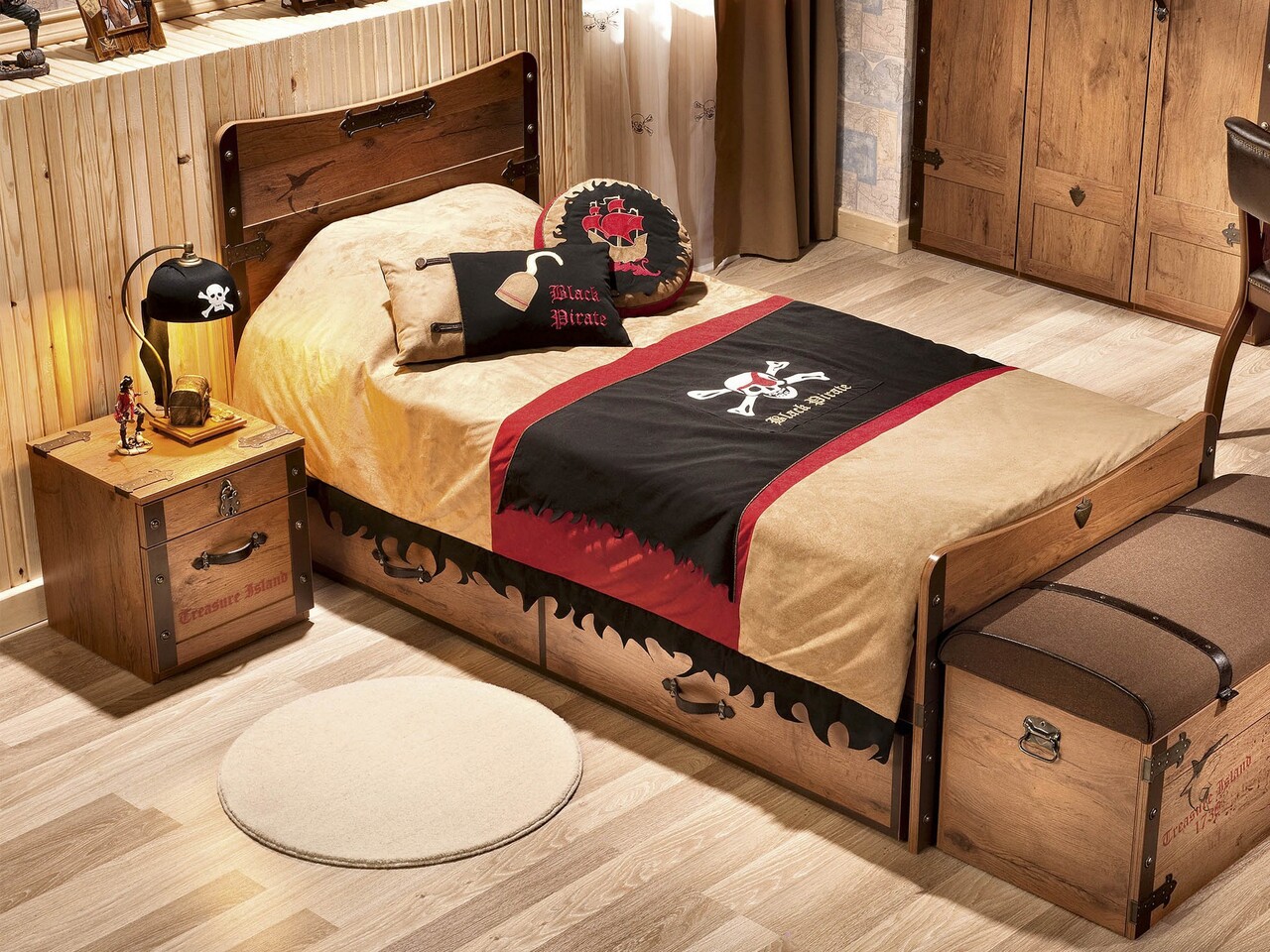 Pat Extensibil, Çilek, Pirate Pull-Out Bed (90X180), 95x24x186 Cm, Multicolor