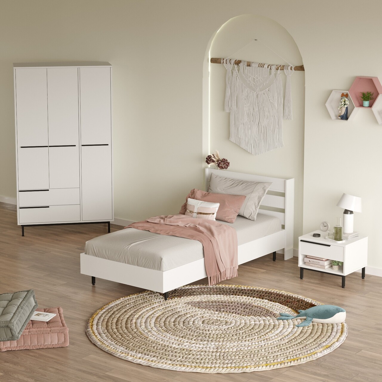 Set dormitor pentru copii, Locelso, ON23-W, Alb - 1 | YEO
