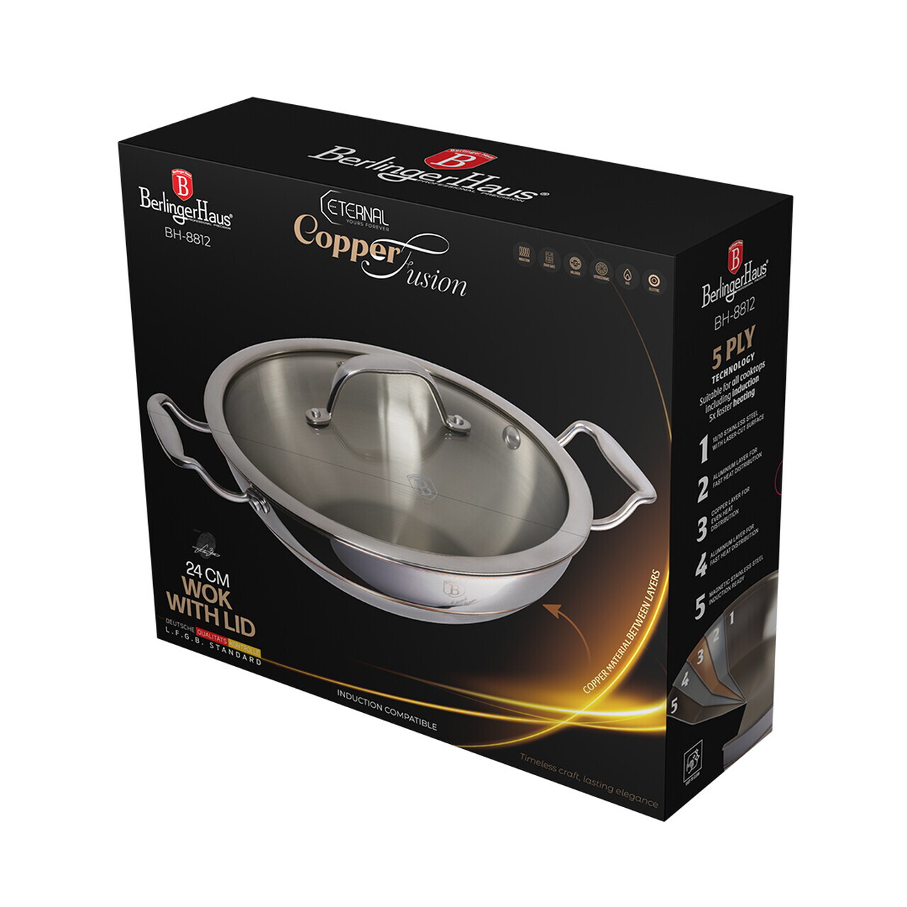 Tigaie Wok cu capac Berlinger Haus, Copper Touch, 24 cm, inox, argintiu - imagine 17