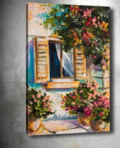 Tablou decorativ 3d flower pots, tablo center, 50x70 cm, canvas, multicolor