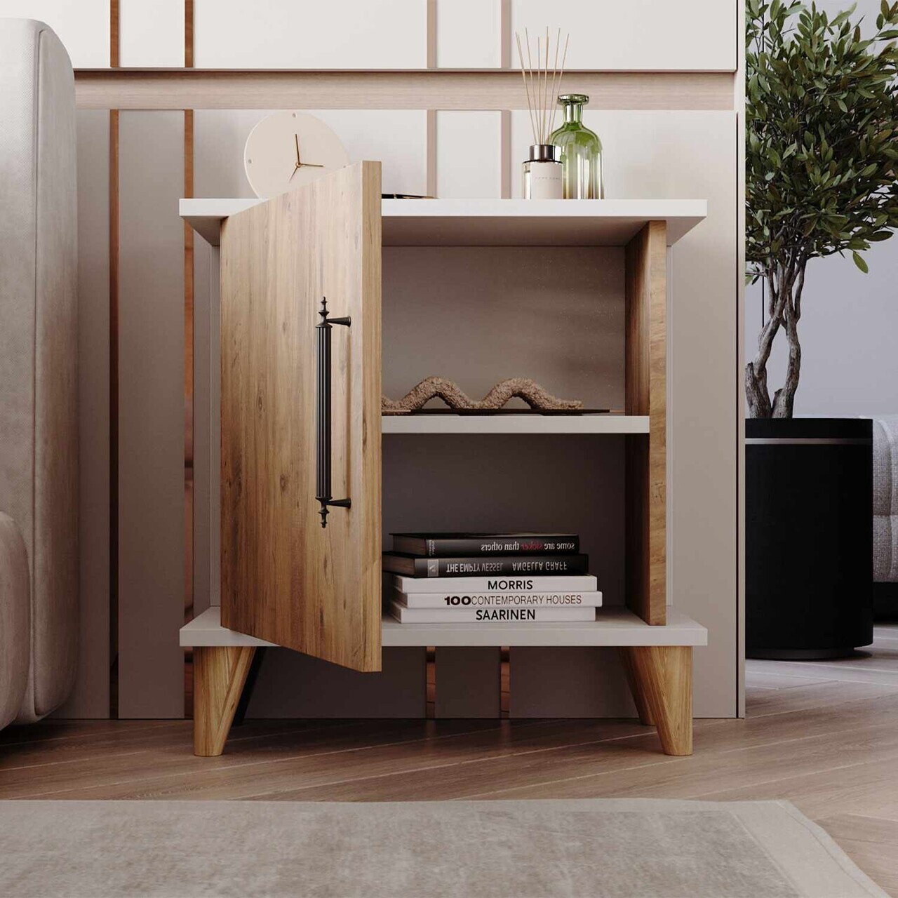 Noptiera, Hanah Home, Adela, 55x59x33 cm, Pin Atlantic / Alb — imaginea 4