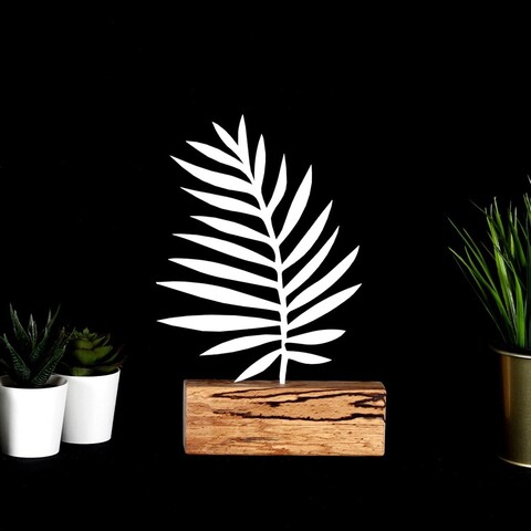 Decoratiune, palm leaf, 17x27x3.5 cm, metal, alb
