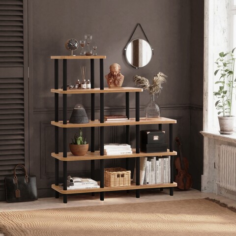 Biblioetca, Dora, Vega 688DRA1211, 120 x 137.3 x 28 cm, pal melaminat, negru/pin 120