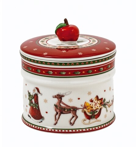 Recipient cu capac, Villeroy & Boch, Winter Bakery Delight Santa with deer, 12 x 11 cm, portelan premium