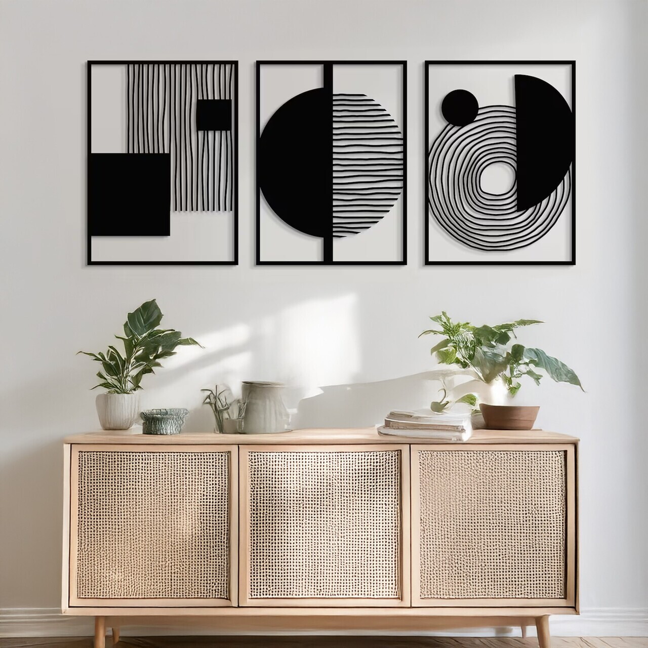 Set de accesorii decorative de perete din metal, DCV-1106-MT, Dimensiune: 37 x 50 cm (3 bucăți), Negru