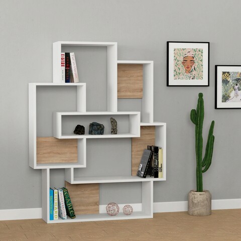 Corp biblioteca, decortie, barce, 101x132x22 cm, stejar alb