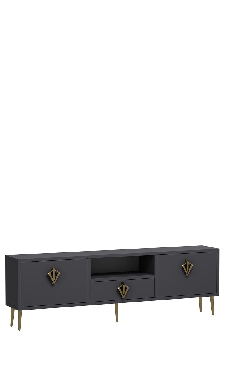 Comoda TV, Hanah Home, 1313-DROP-32, 140x45x30 cm, PAL , Antracit / Aur - view 4