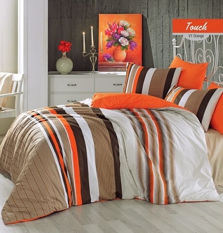 Lenjerie de pat dubla Touch, Majoli Home Collection, 4 piese, 200x220 cm, 100% bumbac ranforce, portocaliu