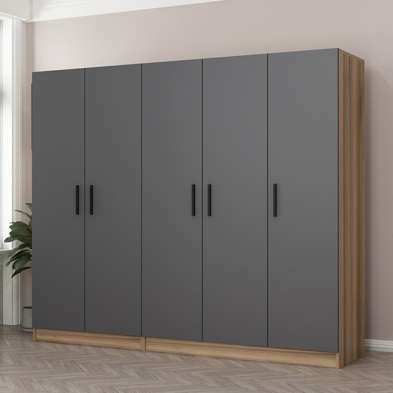 Dulap pentru haine, Minerva, Kale, 225x210x52 cm, PAL, Antracit - 1 | YEO