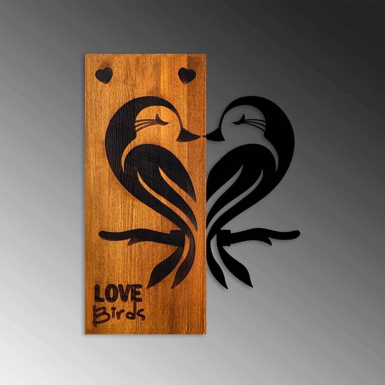 Decoratiune de perete, Love Birds 5, Lățime: 45 cm Înălțime: 58 cm Adâncime: 3 cm, Nuc / Negru — imaginea 6