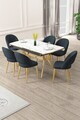 Set masa extensibila si scaune (7 piese), Hanah Home, Weps, Model de marmură albă / Auriu / Antracit