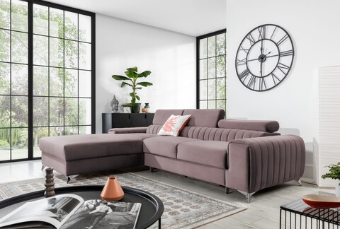 Coltar extensibil stanga 3 locuri ELTAP, LT-24LO, Grayson, 278x205x92 cm, lemn/poliester, roz