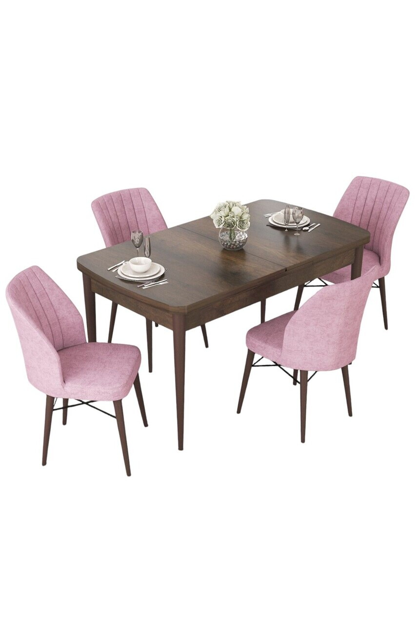 Set masa extensibila si scaune (5 piese), Hanah Home, Nef, Model baroc din lemn / Roz — imaginea 2