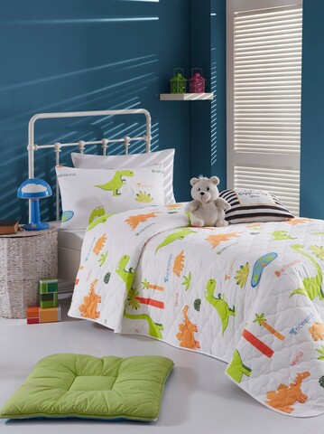 Set cuvertura Single 160x220 cm, 2 piese, Dinolar - White, Eponj Home, 65% bumbac/35% poliester