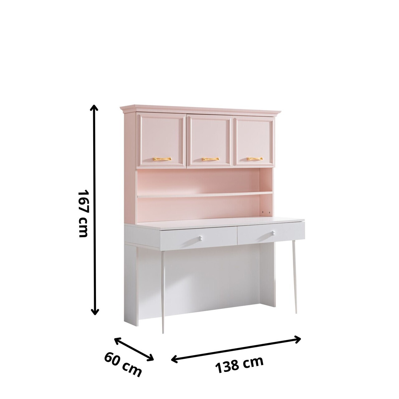 Birou, Hanah Home, Rosa, 138x167x60 cm, PAL, Roz/Alb - view 10