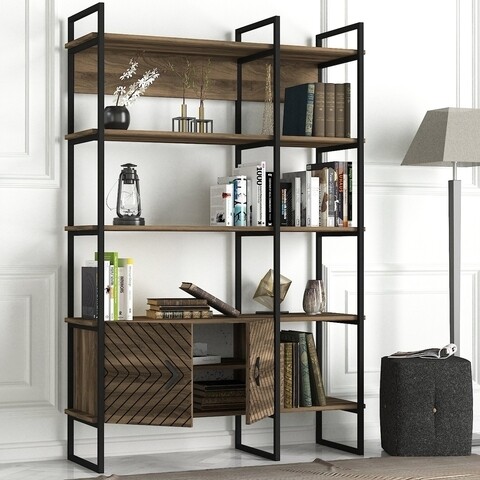 Biblioteca Santana, Tera Home, 120x39x180 cm, maro Mobilier si saltele