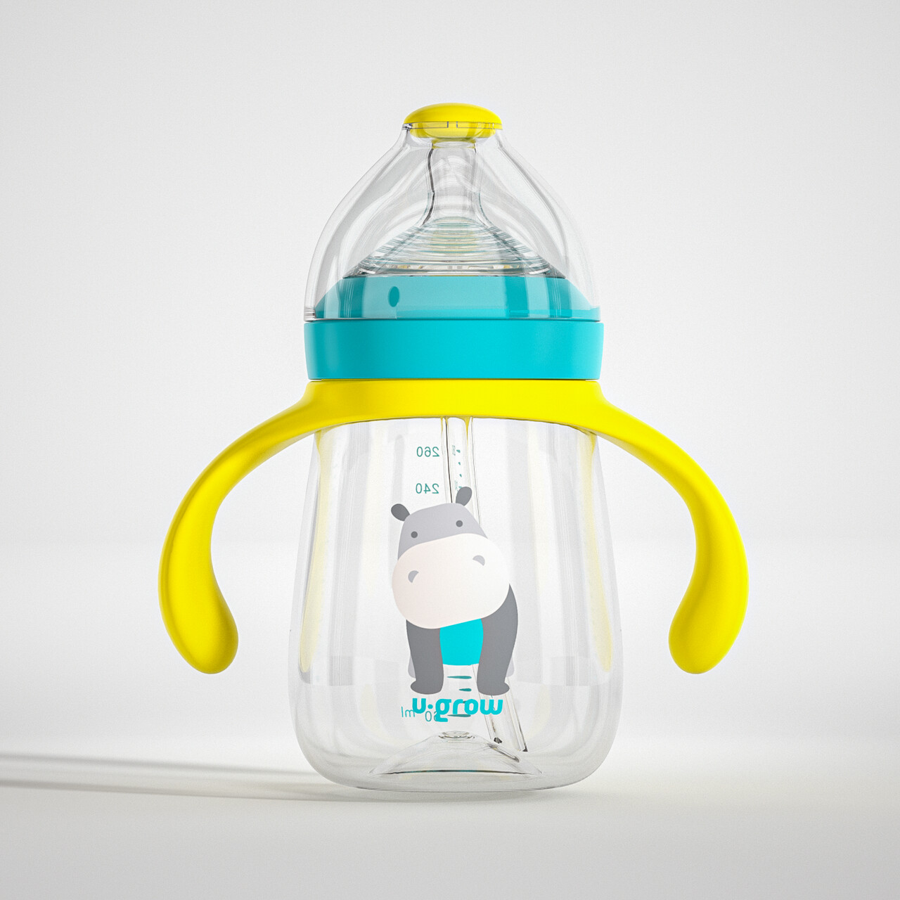 Set sticluta pentru copii U-grow, 260 ml, tritan/polipropilena/silicon, albastru/galben - view 2