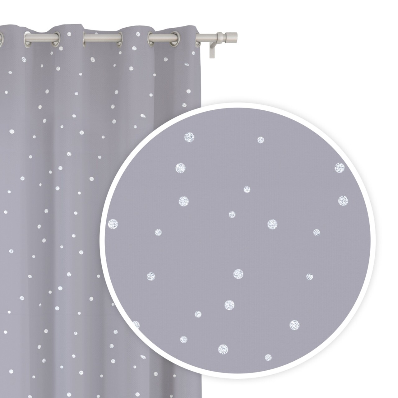 Draperie Dots Szara, Fashion Goods, 140x250 Cm, Poliester, Gri/argintiu