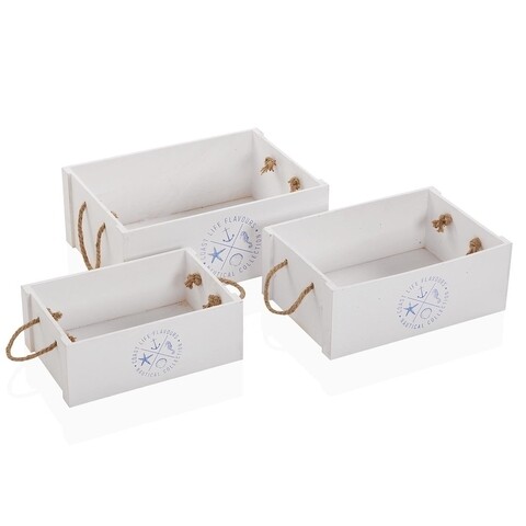 Set 3 cosuri de depozitare nautical, versa, 40x28x15 cm, lemn