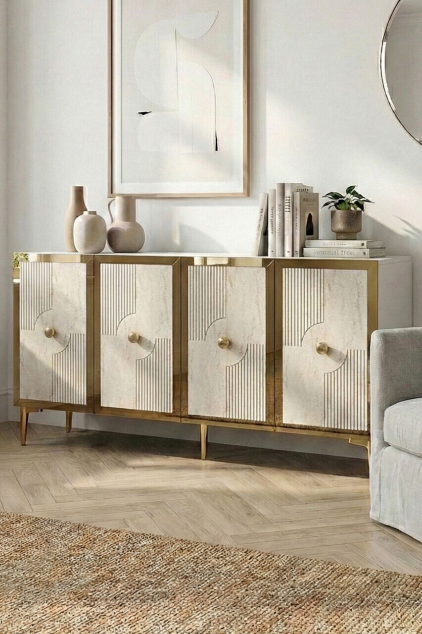 Consola, Hanah Home, Pega 150, 125x75x32 cm, White / Travertine / Gold — imaginea 2