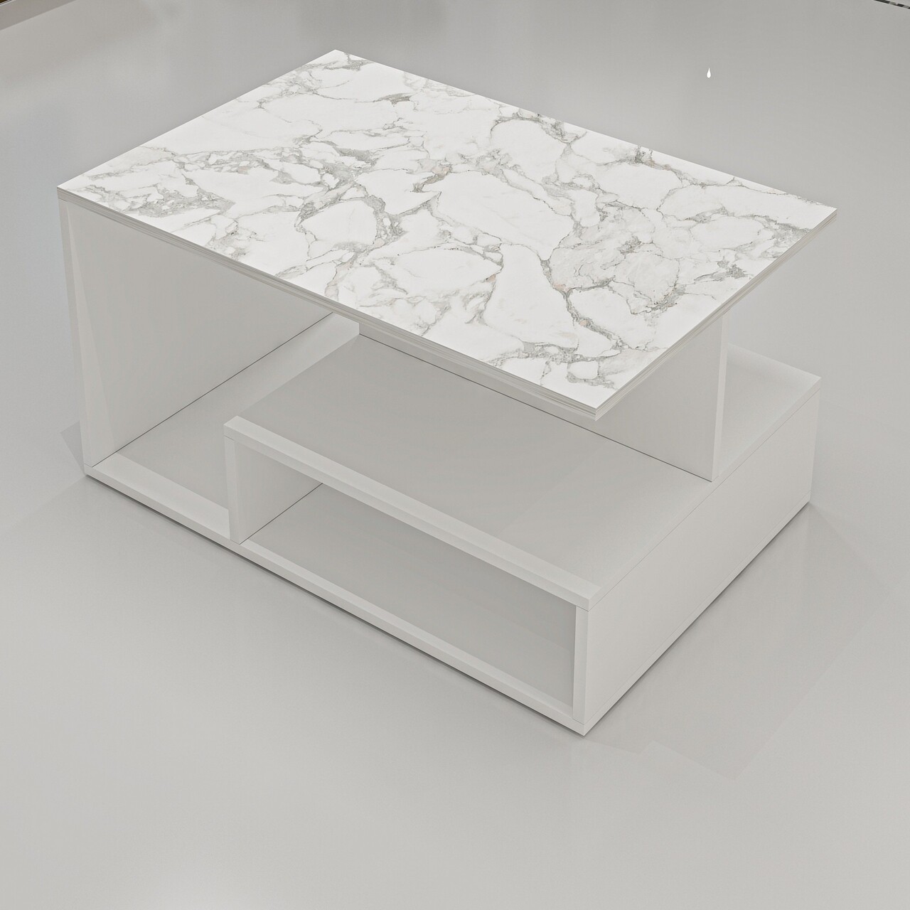 Masuta de cafea, Inarch, Vera, 90x48.6x60 cm, PAL, Alb / Marmură - 2 | YEO