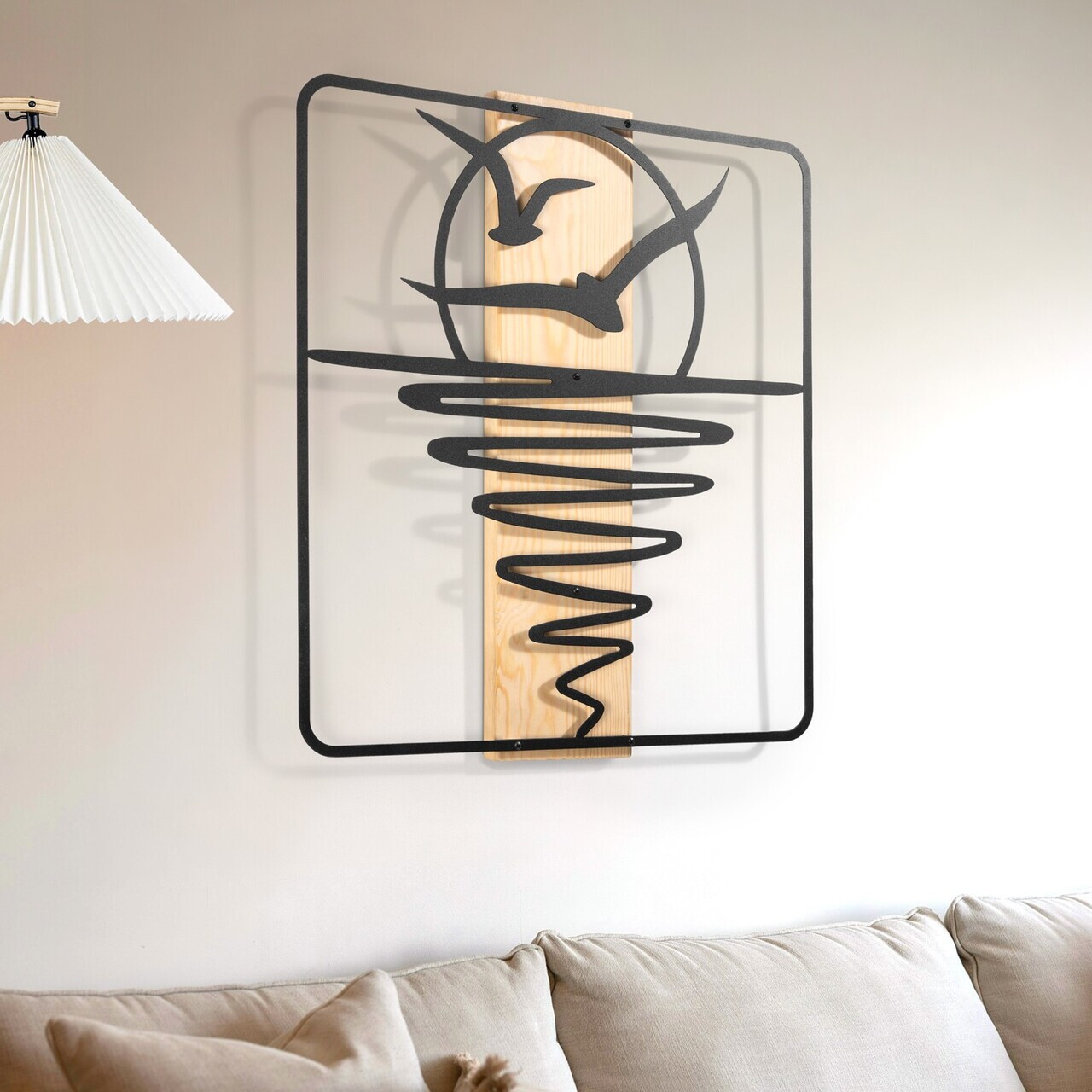 Decoratiune de perete, Horizon, Cadru: Lemn (Grosime: 2 cm), Natural/Negru — imaginea 5