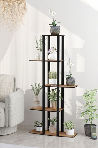 Suport din lemn pentru plante, Hanah Home, Gardenia Flower Bed, 20x60x140 cm, MDF , Maro