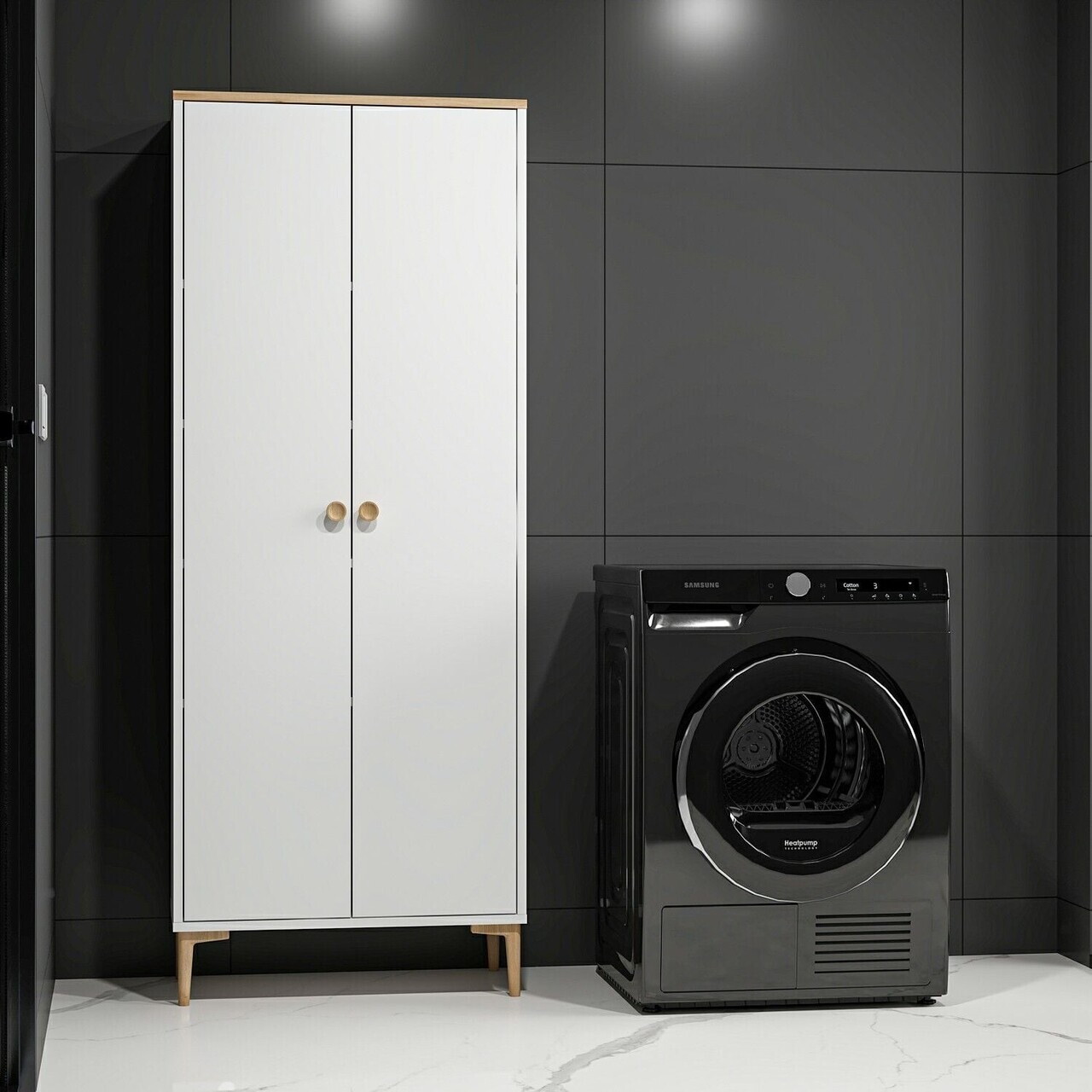 Dulap multifunctional, Hanah Home, Viona, 70x180x35 cm, Coș adânc / Alb