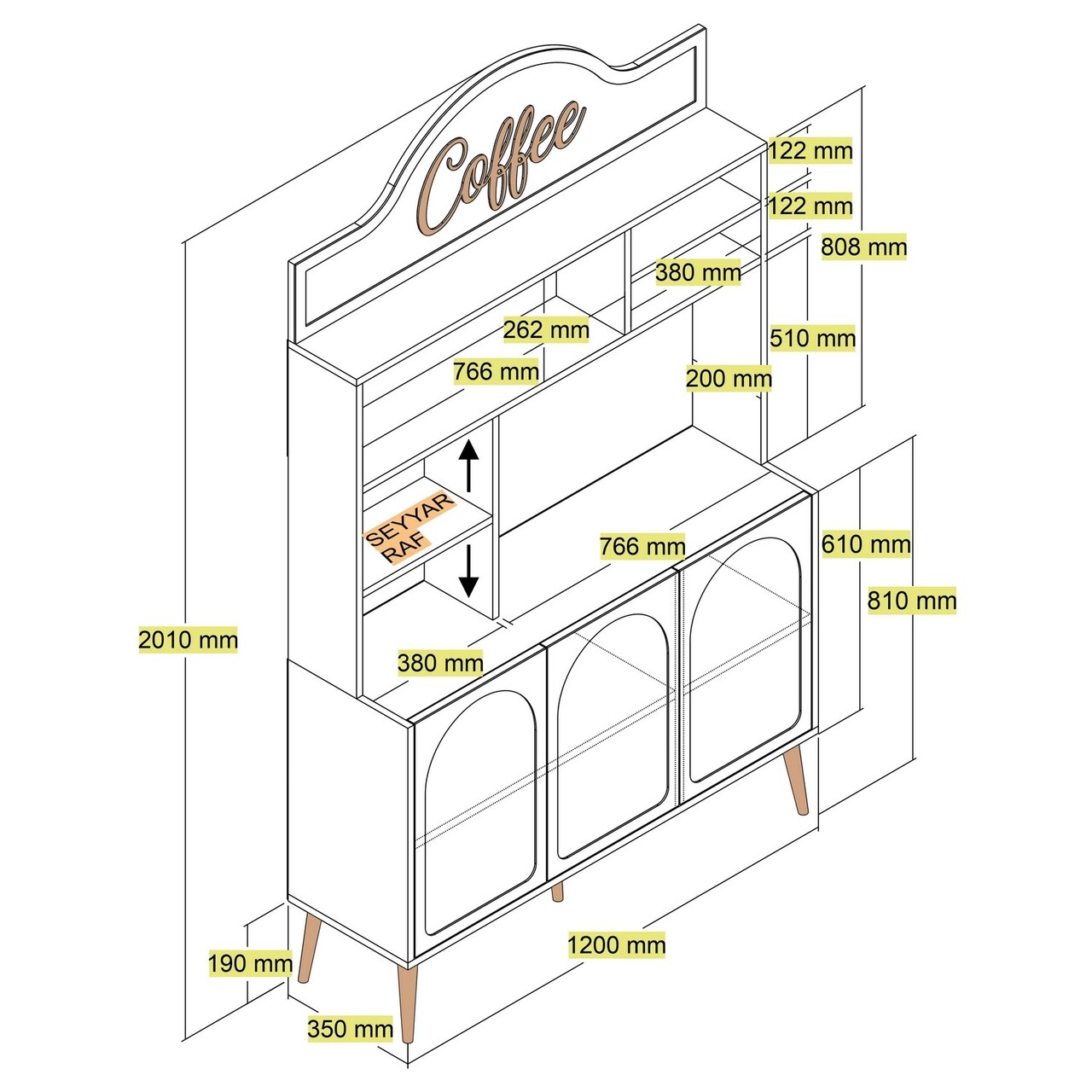 Dulap de bar pentru cafea, Hommy Craft, Lyon 120, 120x202x35 cm, PAL, Atlas / Aur