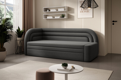 Canapea extensibila brat stanga 3 locuri, ELTAP, Fabillo, 223x86x80 cm, lemn/poliester, gri inchis