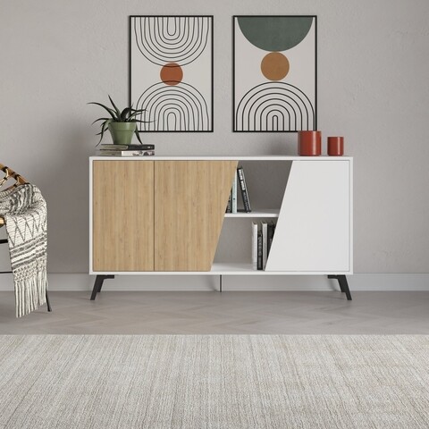 Consola, Decortie, Fione 150, 150 x 82 x 35.6 cm, pal melaminat, stejar/alb 150