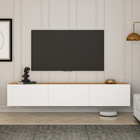 Comoda TV, Puqa Design, West, Alb/Pin Atlantic