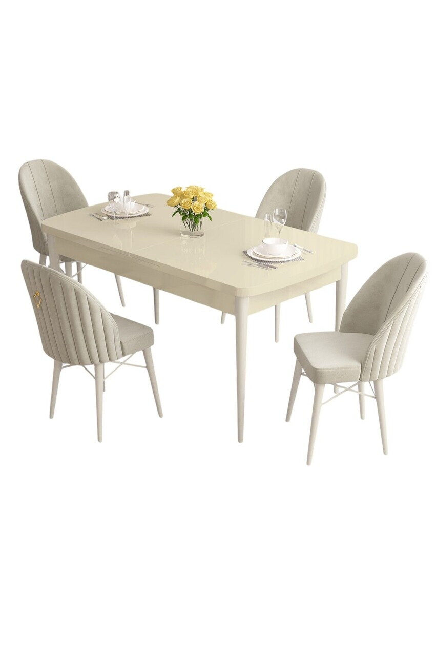 Set masa extensibila si scaune (5 piese), Hanah Home, Roz, Crem/Alb — imaginea 2