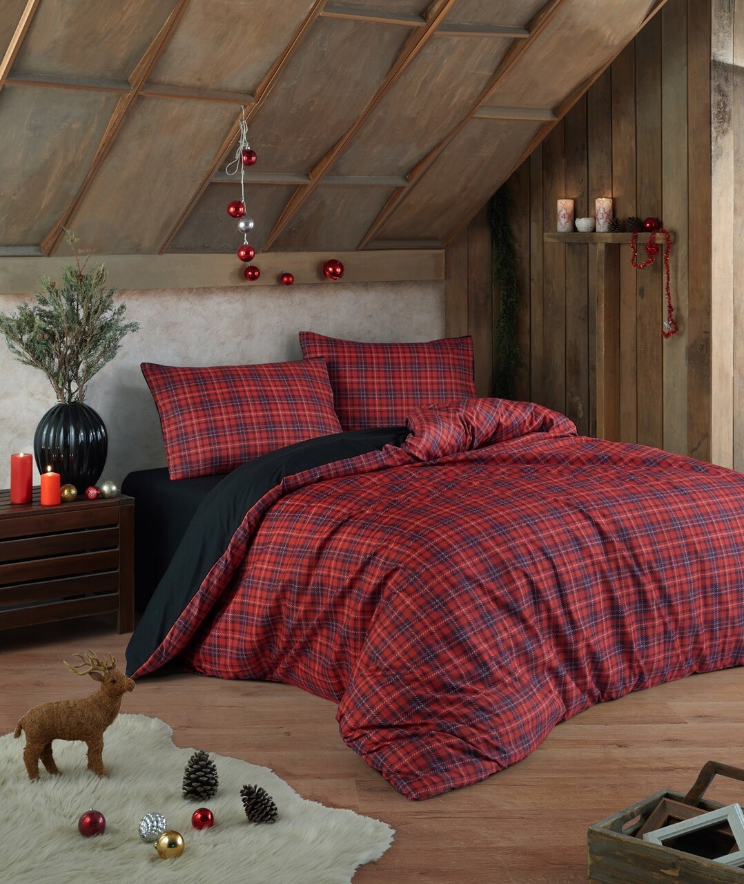 Lenjerie de pat dubla Super King (FR) 3 piese L'essentiel Maison Iskoç 65% bumbac/35% poliester Rosu