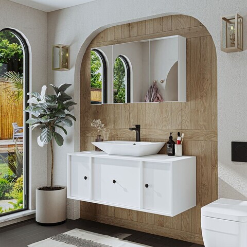 Set Dulap de Baie cu Chiuvetă și Oglindă (2 Piese), Hanah Home, 2550, MDF, Alb