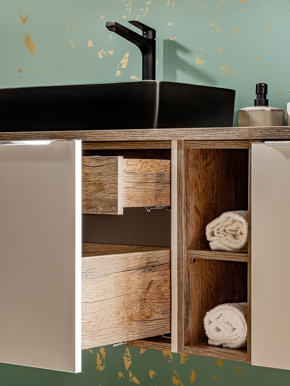 Set mobiler baie, dulap cu lavoar, 60 cm, Santa Fe Taupe, Comad, MDF/PAL laminat, gri/stejar santa fe vintage — imaginea 13