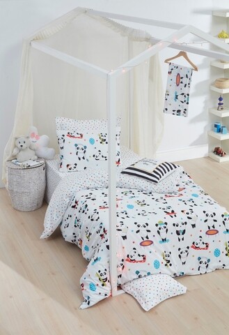 Lenjerie de pat pentru o persoana love pandas, enlora home, 2 piese, bumbac ranforce, multicolor