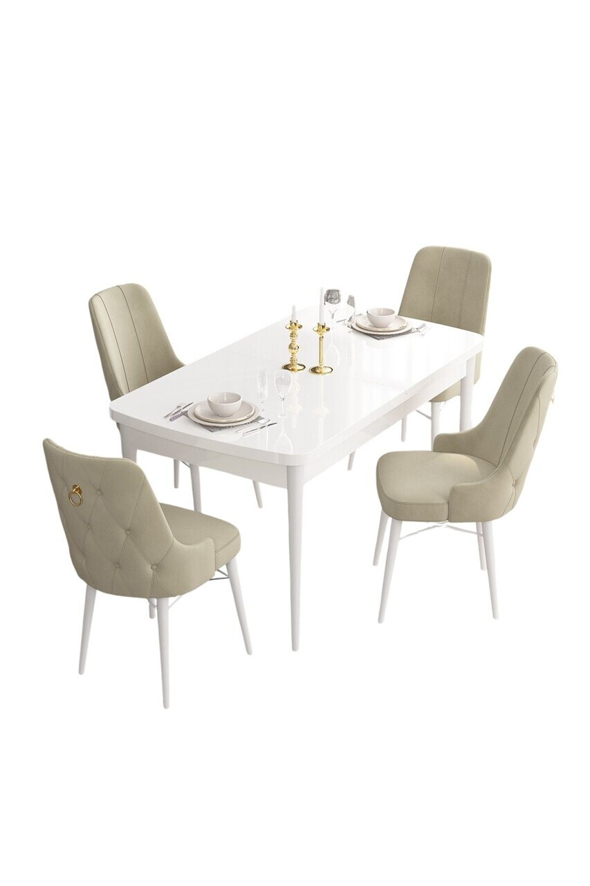 Set masa extensibila si scaune (5 piese), Hanah Home, Are, Alb / Crem — imaginea 2